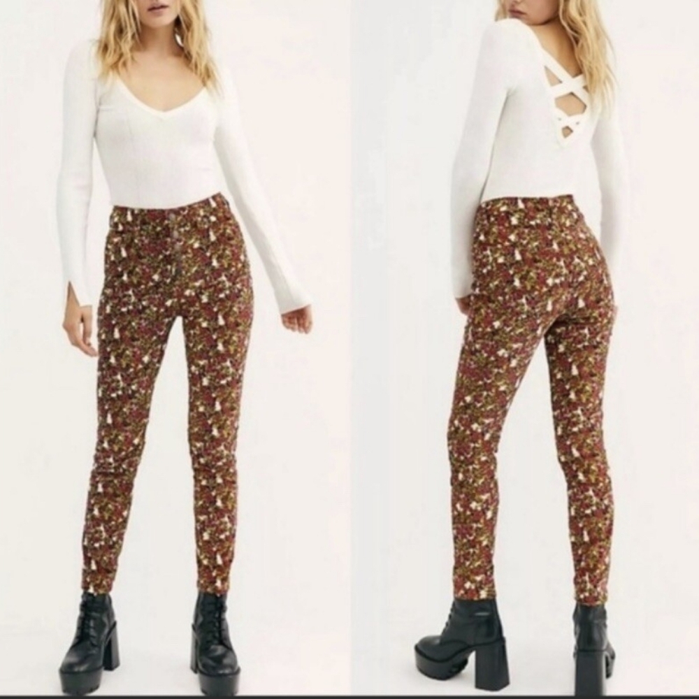 We The Free Free People Sun Chaser Floral Micro Corduroy Skinny Pants Jeans  26